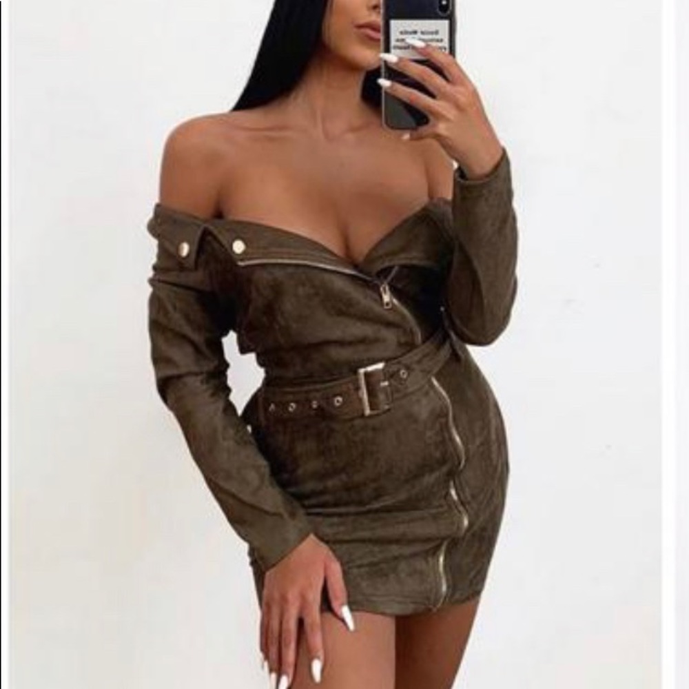 Olive green suede dress